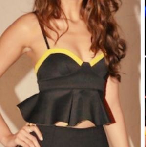 H & M Brand- Black & Green/Yellow Peplum Corset Converible Top-4